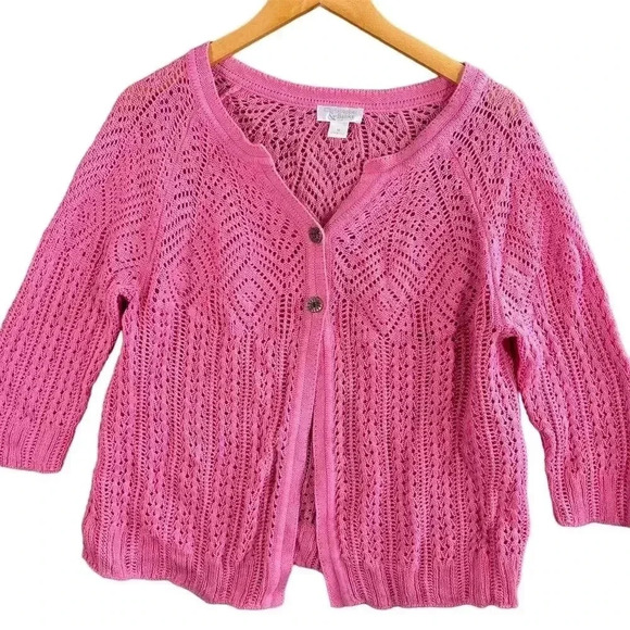 Christopher & Banks Women's Pink Open Weave Cardigan Sweater M - Picture 5 of 6